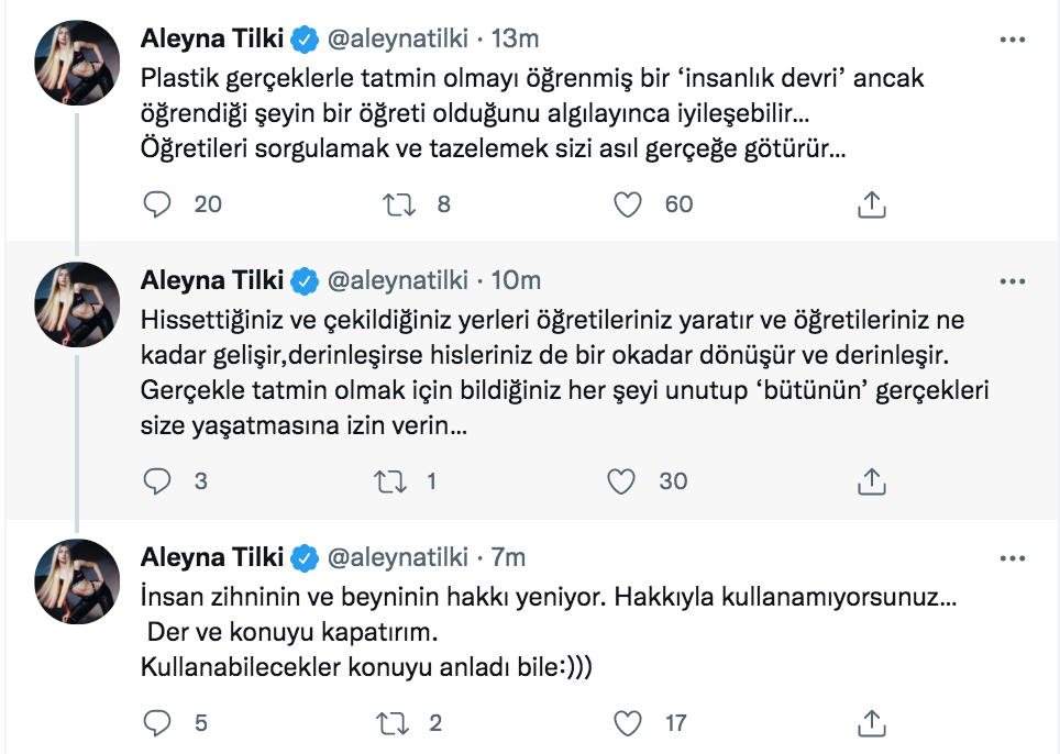 aleyna tilki den gundemdeki olaylarla ilgili olay aciklama insan beyninin hakki yeniyor